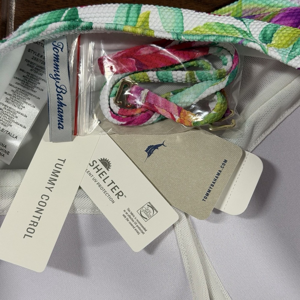 Tommy Bahama Size 10 Island Cays Fiesta Bandeau One Piece Swimsuit White Floral - Picture 6 of 12